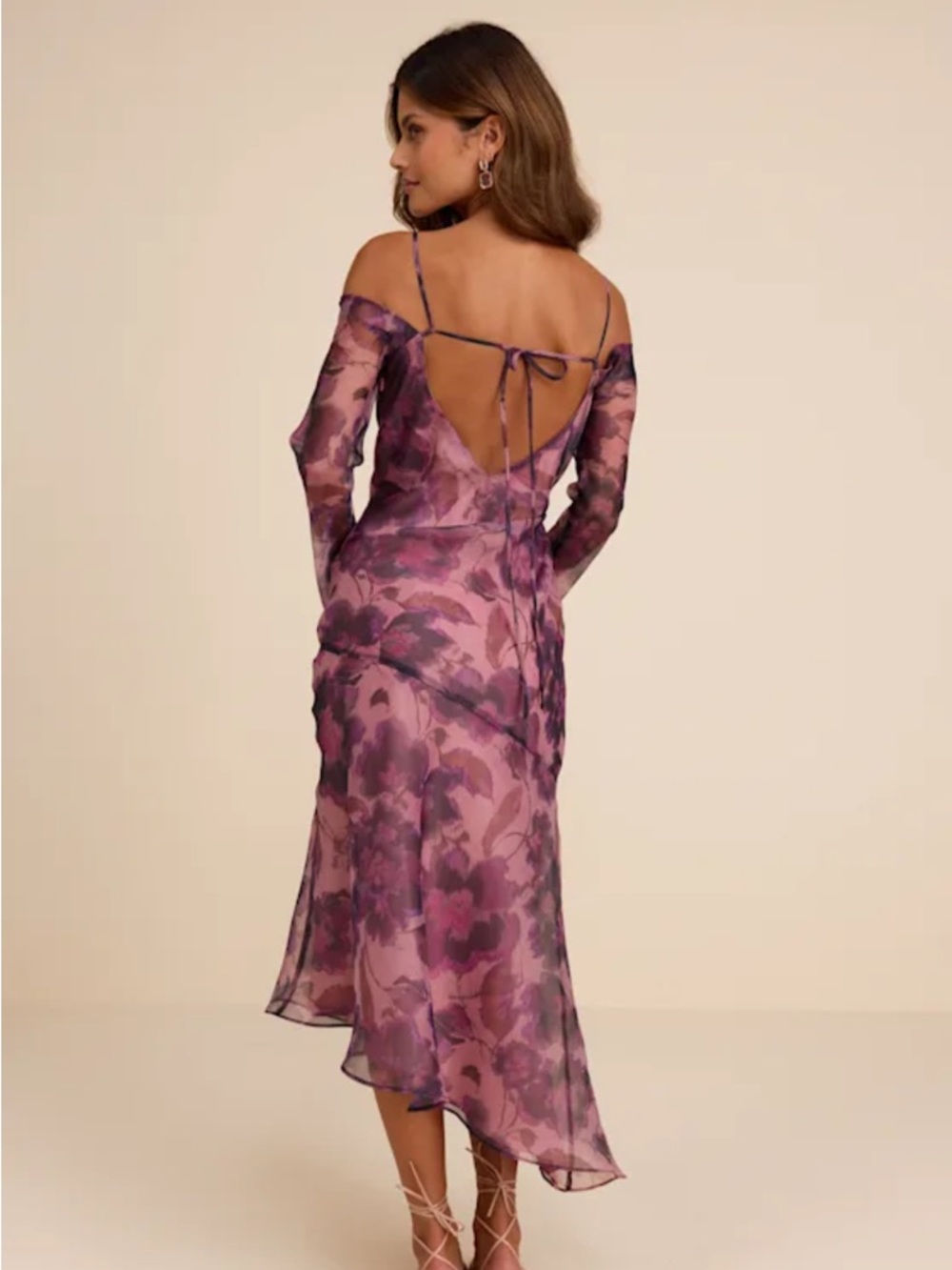 NWT Lulu's Pia Mauve Purple Floral Asymmetrical Midi Dress - Picture 3 of 16